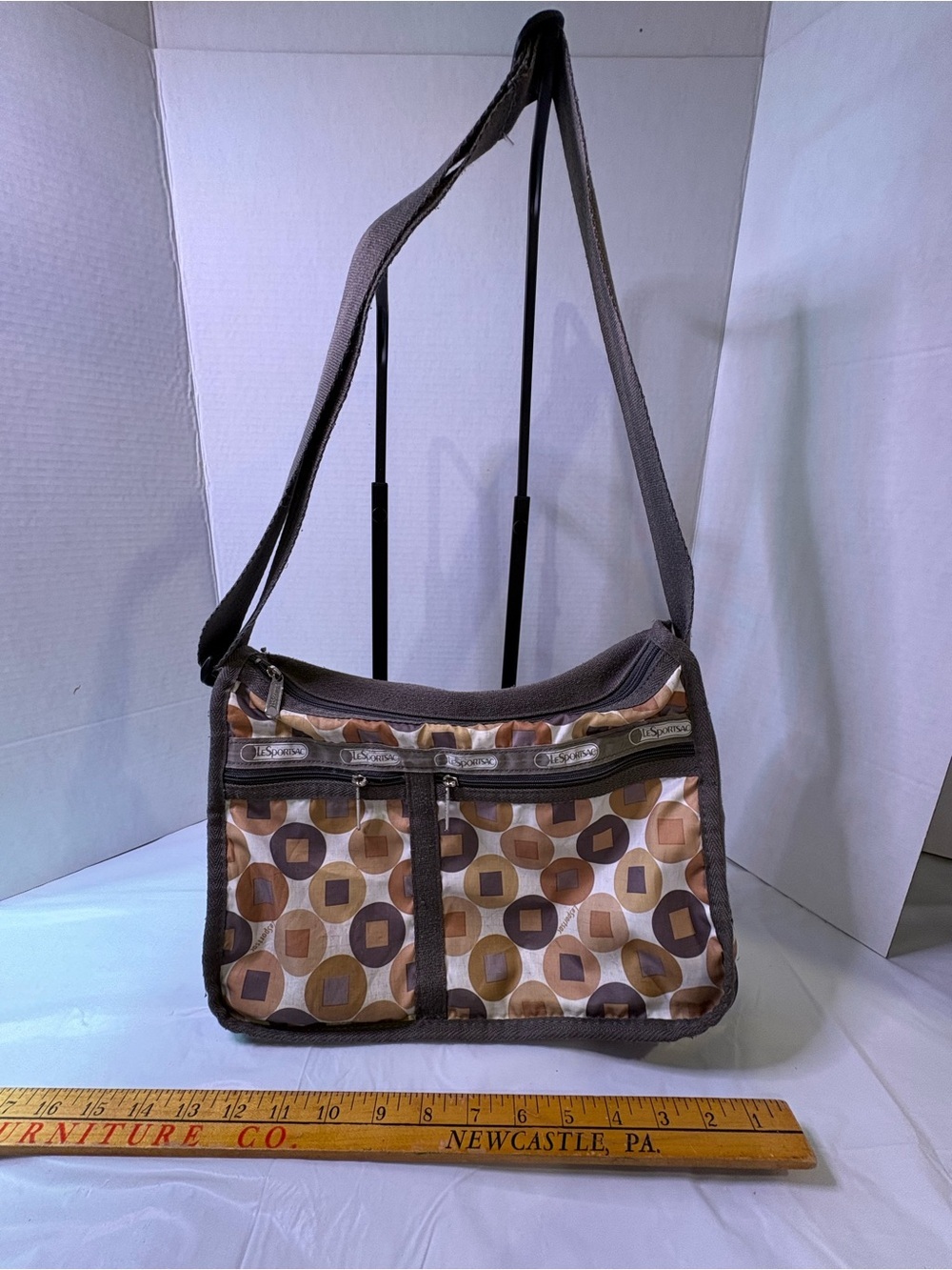 Lesportsac Brown and Cream Geometric Crossbody Bag